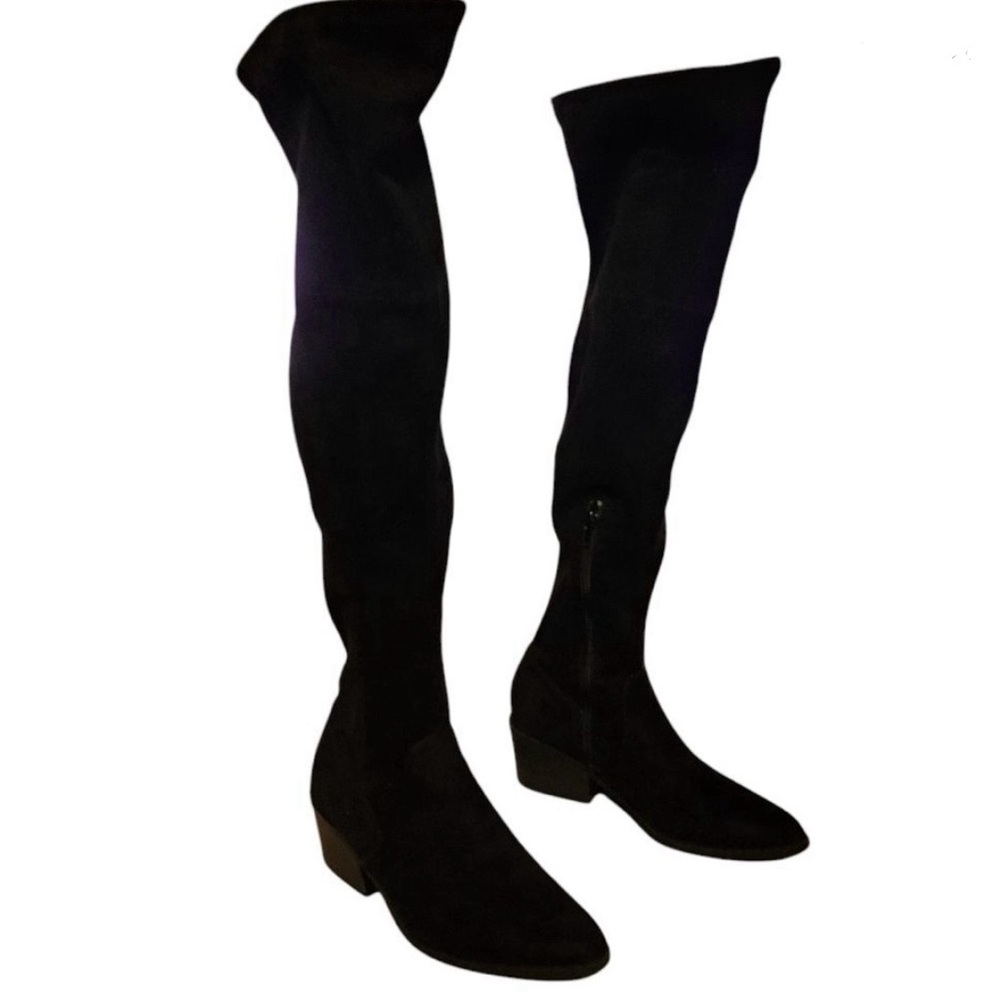 Madden Boots Women 8 Black Faux Suede Tall Knee Slouchy Block Heel Side Zip Soft